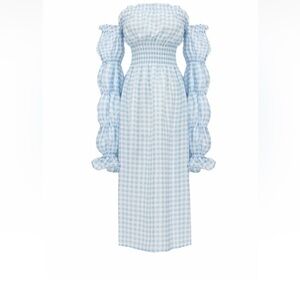 Sleeper Light Blue Gingham Long Sleeve Dress